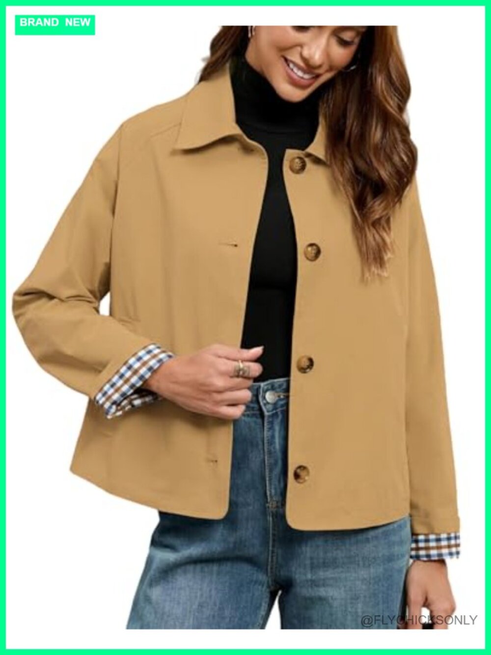Cotton Cropped Trench Coat Single Breasted Oversized Loose Fit Outerwear